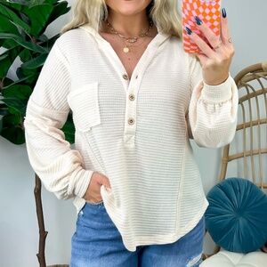 Very J Cream Waffle Knit Top